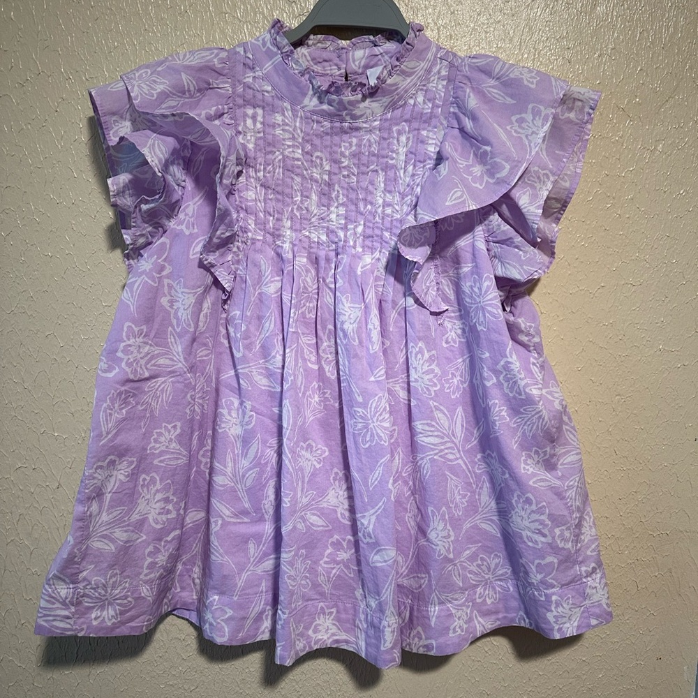 J. Marie Top Floral Size Medium Ruffle Sleeves High Neck 100%‎ Cotton